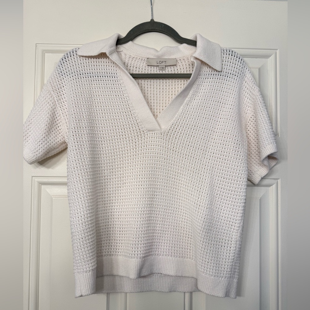 LOFT Cream Knit V-Neck Sweater